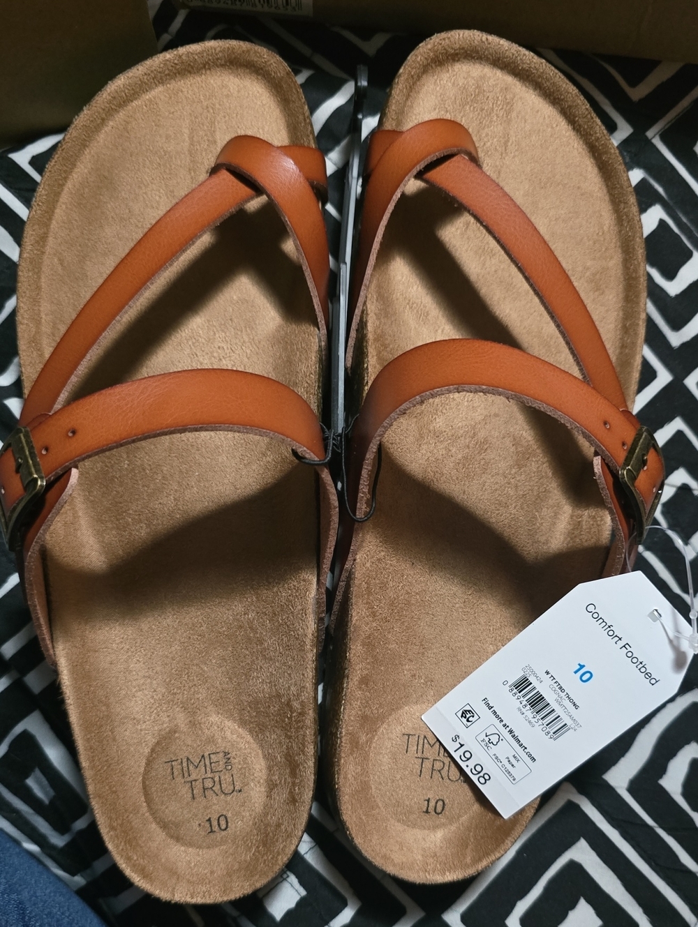Time and Tru Cognac Brown Strappy Comfort Thong Sandals